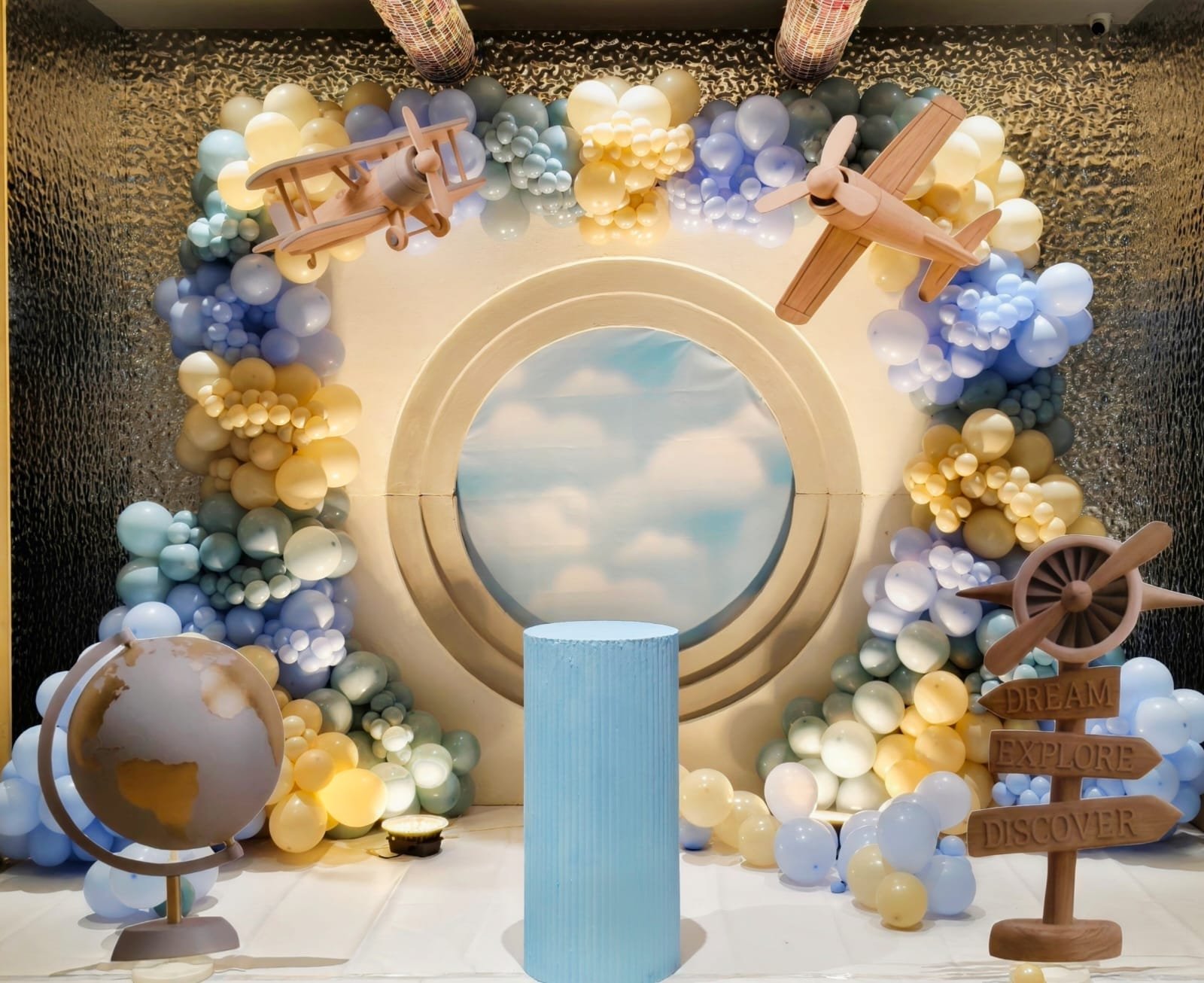Vintage Airplane & Cloud Sky Balloon Theme Backdrop balloon decoration inspiration